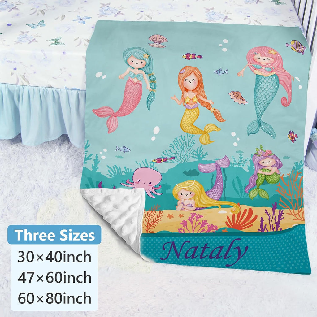 Dyoart Personalized Baby Crib Set - 5 Piece Custom Baby Bedding Set with Name, Double Layer Nursery Bedding Set for Girls, Mermaid Crib Bedding Set, Gift for New Parents Toddler Infant