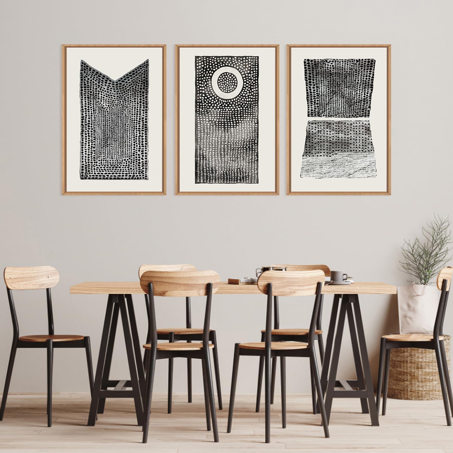 DRACIT Large Abstract Dot Black Pattern Framed Canvas Wall Art Set,Modern Neutral White Circle Wall Decor,Minimalist Black White Geometric Artwork for Living Room,Bedroom,Office-24 x36 x3