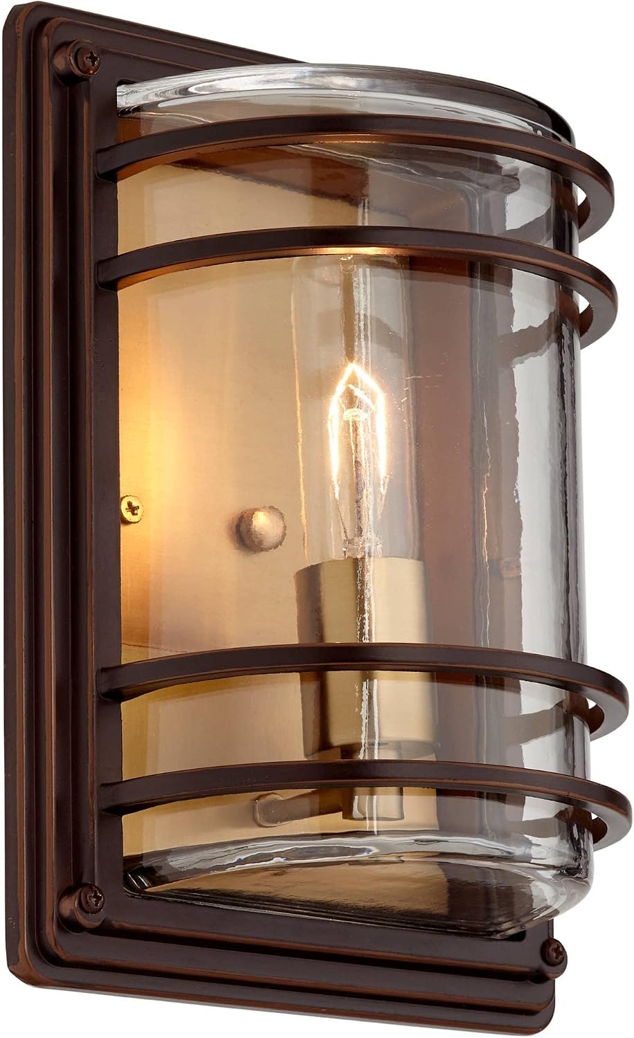 John Timberland Habitat Rustic Industrial Outdoor Wall Light Fixtures Set of 2 Bronze Warm Brass 11' Clear Glass for Post Exterior Barn Deck House Porch Yard Patio Outside Garage Front Door