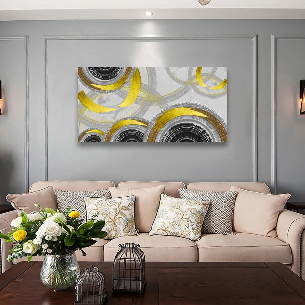 Yellow Abstract Smart Line Pictures Canvas Wall Art for Living room Bedroom Wall Decor,Smart Line Wall Art Print Paitnings for home Decor,Morden Artwork Line Drawing Canvas Art -70x35inches