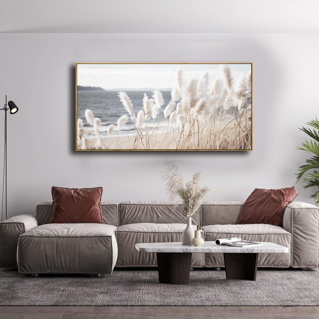 Framed Wall Art Artwork Decor Nature Canvas Painting ReedSeascape Wall Decor for Bedroom Living Room Decoration Home Kitchen Office 24' x 48'