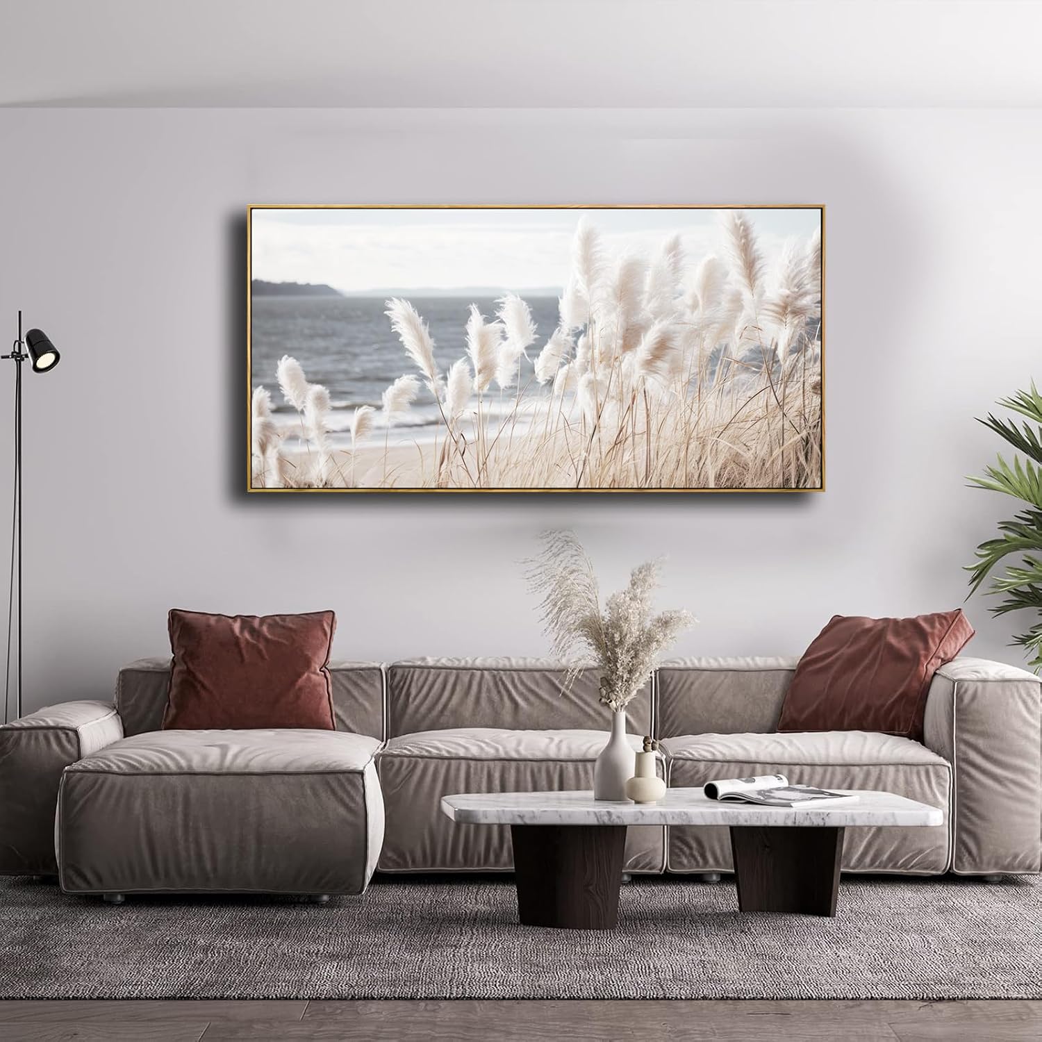 Framed Wall Art Artwork Decor Nature Canvas Painting ReedSeascape Wall Decor for Bedroom Living Room Decoration Home Kitchen Office 24' x 48'