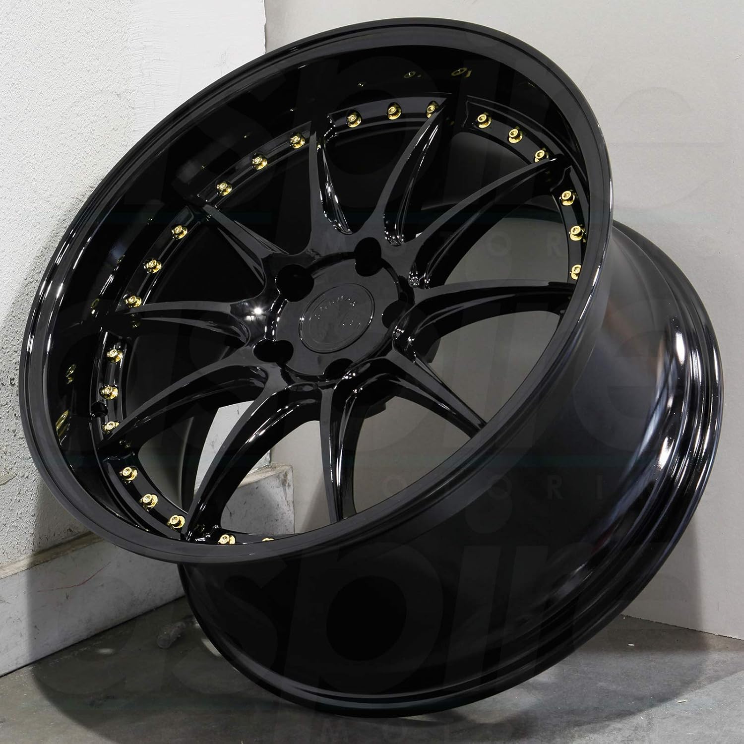 Aodhan DS-07 Custom Wheel - 18x10.5, 22 Offset, 5x114.3 Bolt Pattern, 73.1mm Hub - Gloss Black with Gold Rivets Rim