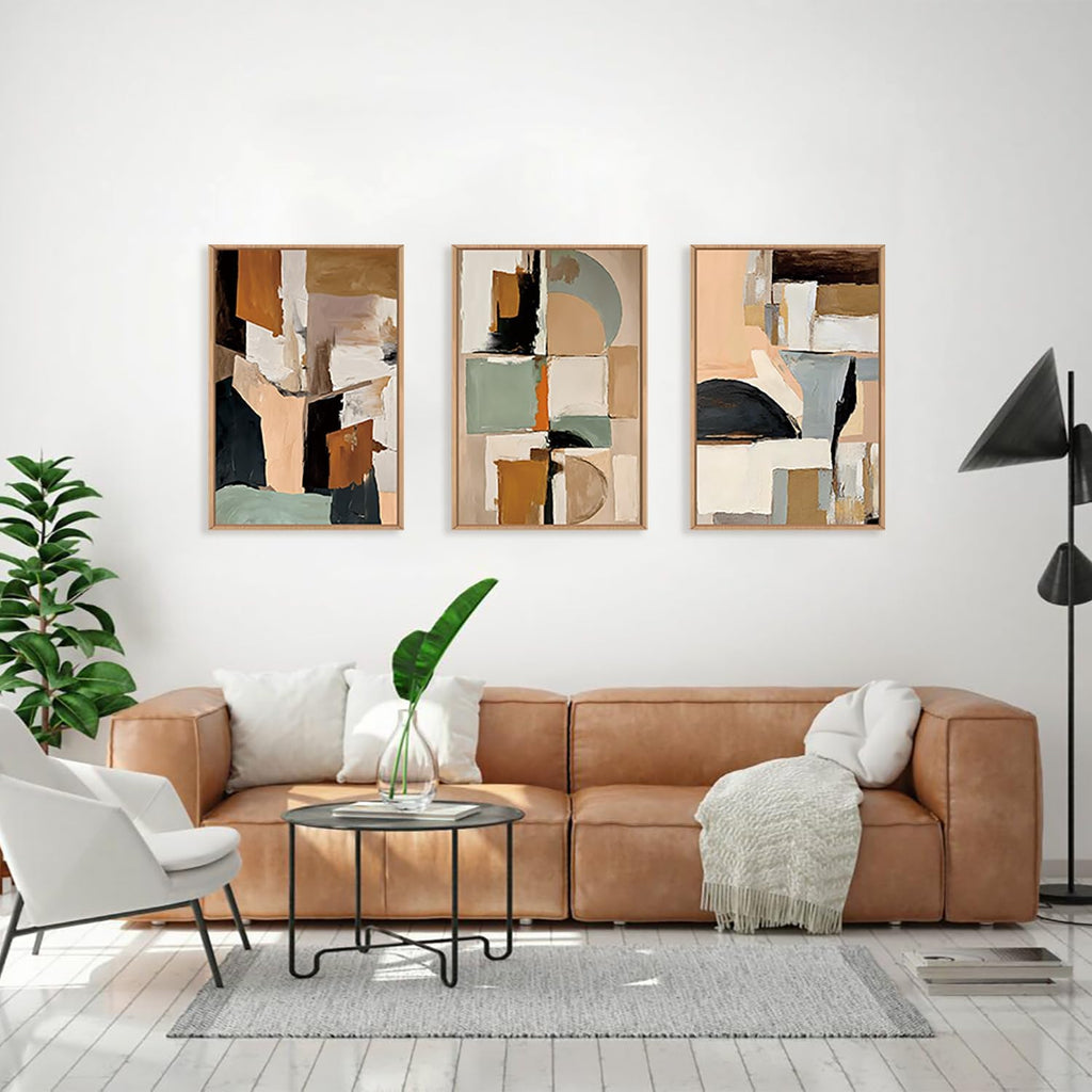 LHIUEM Large Abstract Color Block Framed Canvas Wall Art Set,Colorful Brush Stroke Shapes Wall Decor,Watercolor Pastel Minimalist Artwork for Living Room,Bedroom,Dining Room,Office -24'x36'x3