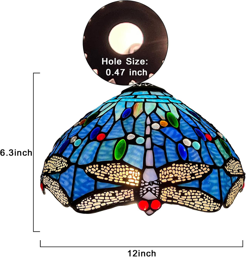 Capulina Tiffany Lamp Shade 12 Inches Wide Accessories Replacement Blue Dragonfly Style Stained Glass Lampshade for Table Lamp