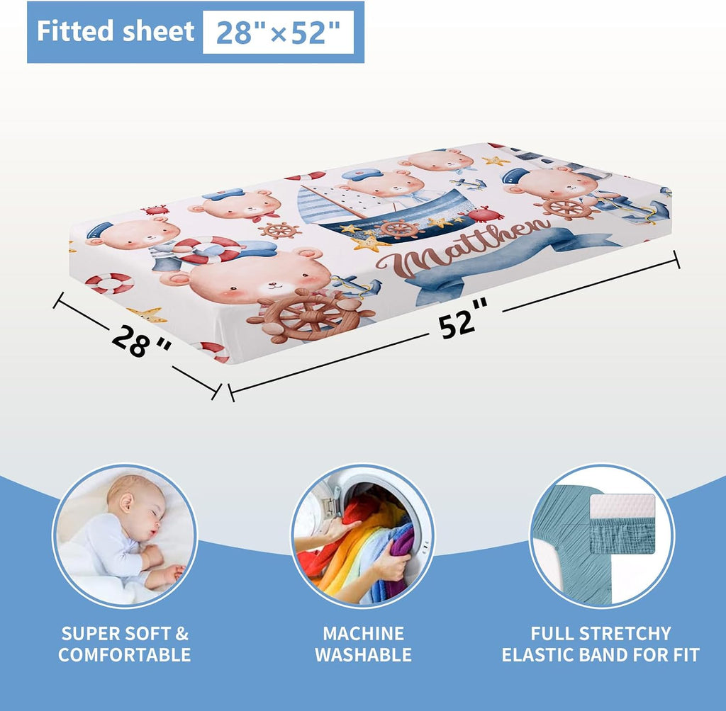 Custom Crib Bedding Set 5 Piece for Girls Boys – Personalized Sailor Bear Theme, Newborn Sleep Set, Nursery Decor, Toddler Room Essentials, Infant Sleep, Baby Room Accessories, Baby Gift
