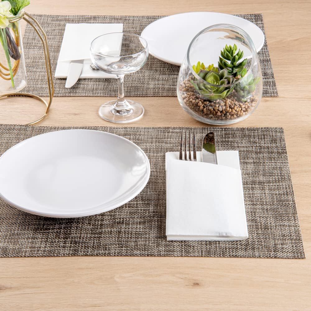 Restaurantware Luxenap 15.8 Inch Dinner Napkins 800 Linen Feel Disposable Napkins - Pre-Folded Built-In Pocket For Silverware White Paper Pocket Napkin Sleeves Absorbent