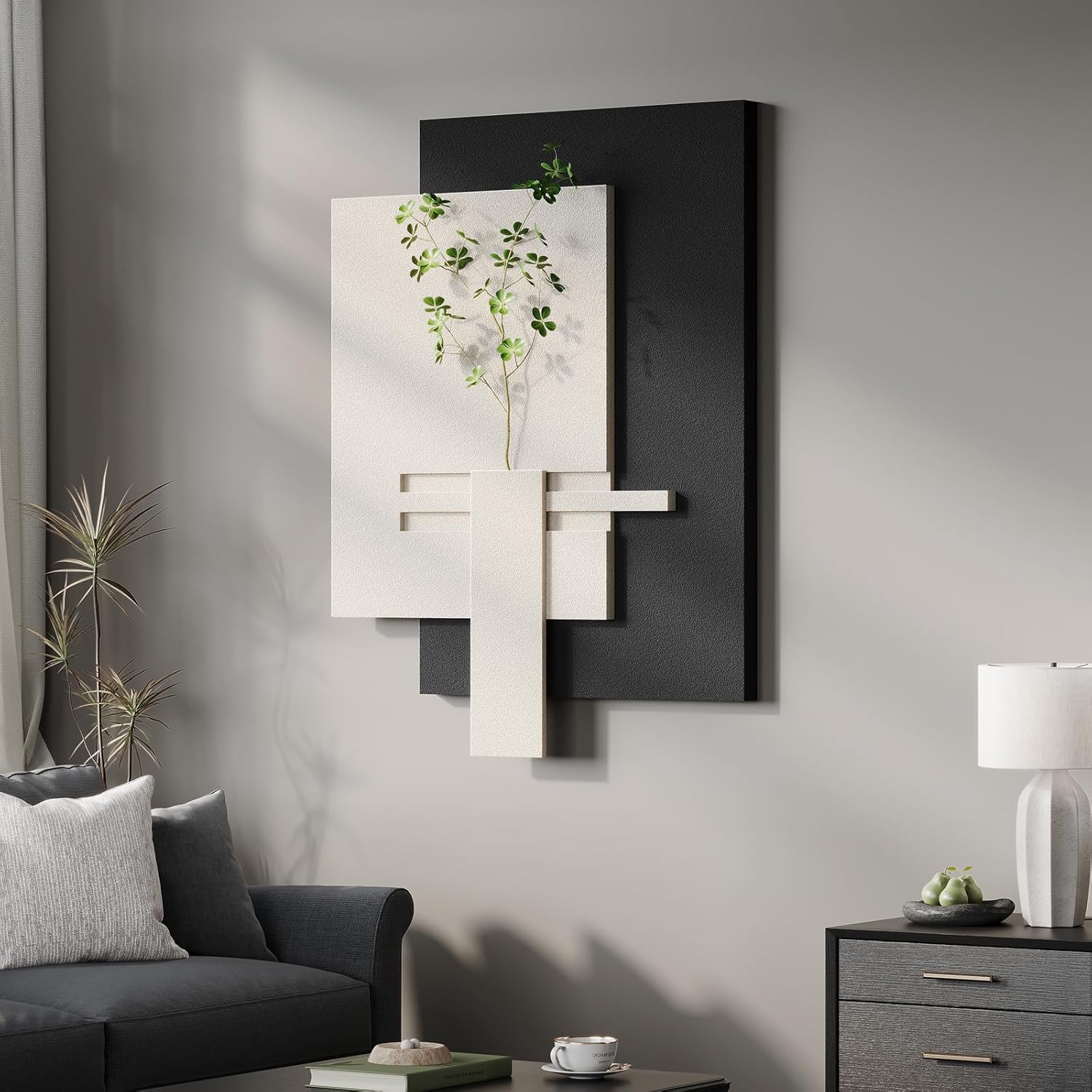 Cuspin Large 3D Textured Black and White Wall Art for Living Room, Abstract Minimalist artwork for wallss, Modern Netural Vertical Paintings Wall Decor for Bedroom Dining Room Hallway Office
