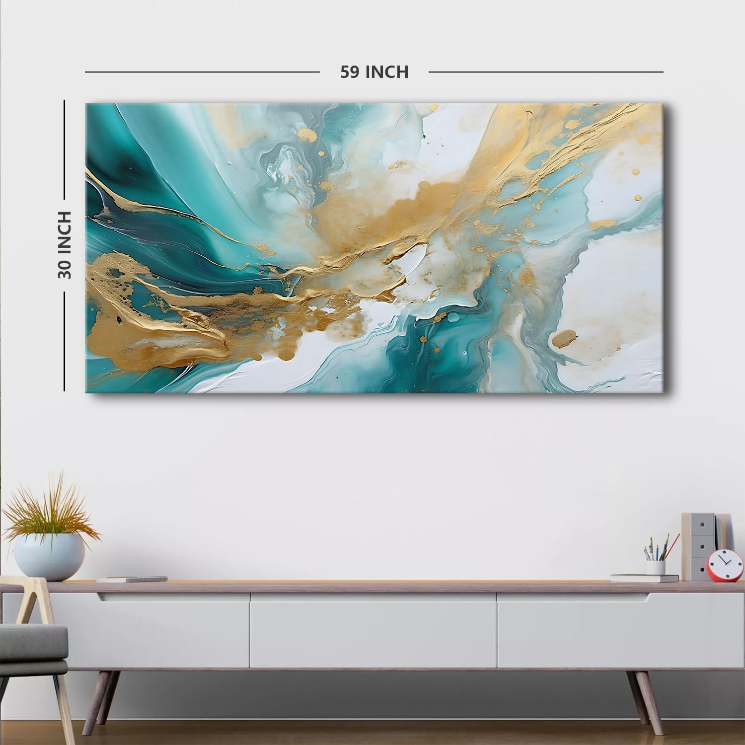 Extra Large Turquoise Wall Art Abstract Teal Wall Decor for Living Room Modern Marble Canvas Picture 30x60', Watercolor Gold Fluid Texture Ink Painting Prints Poster Artwork Bedroom Decorations