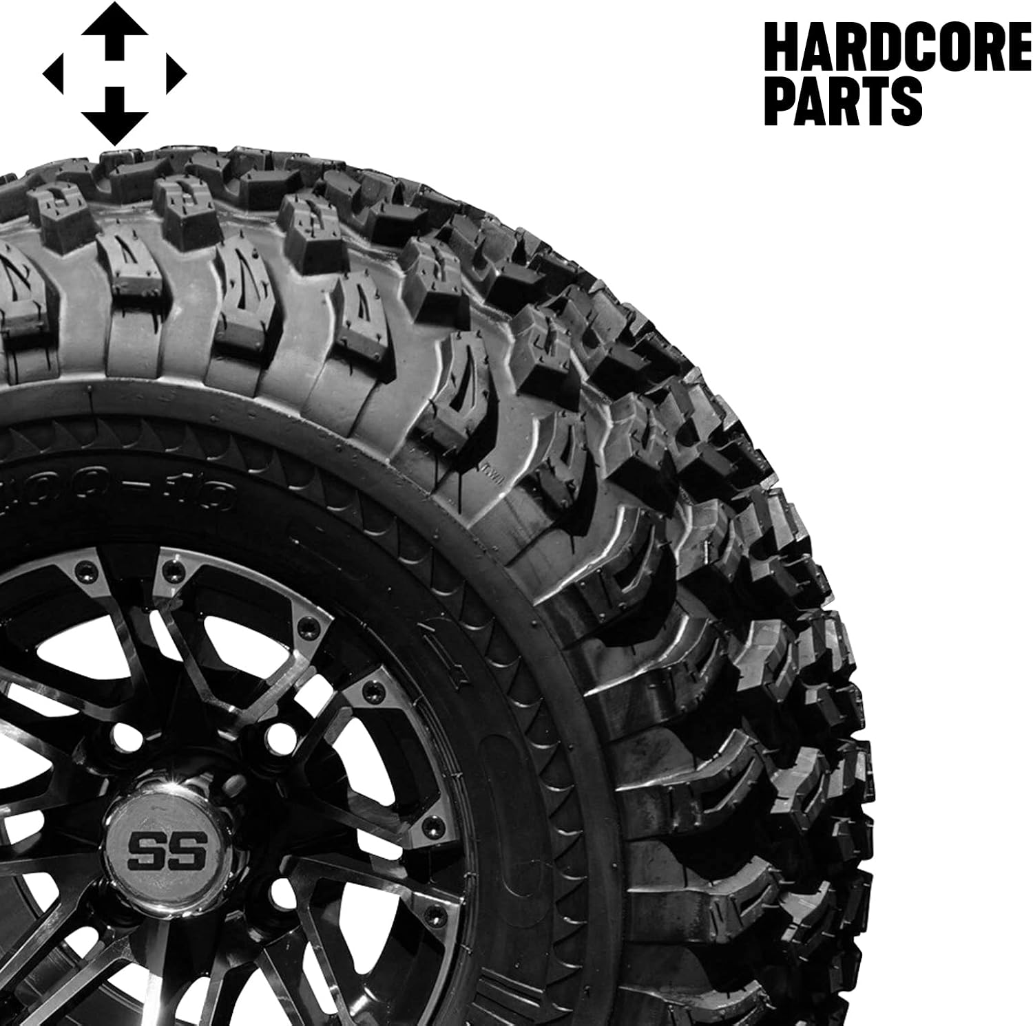Hardcore Parts 4' Drop Axle Lift Kit for EZGO Marathon (1975-1993) Electric Golf Cart with 10' Machined/Black 'Lancer' Wheels and 22'x11'-10 DOT rated All-Terrain tires