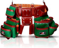 AP-LEATHER Full Grain Leather & Nylon Heavy-Duty Tool Belt Pouch with Suspender & Nylon, 28 Pocket, EVA Foam Padded Comfort, Adjustable 30'-50' Fit (Green)