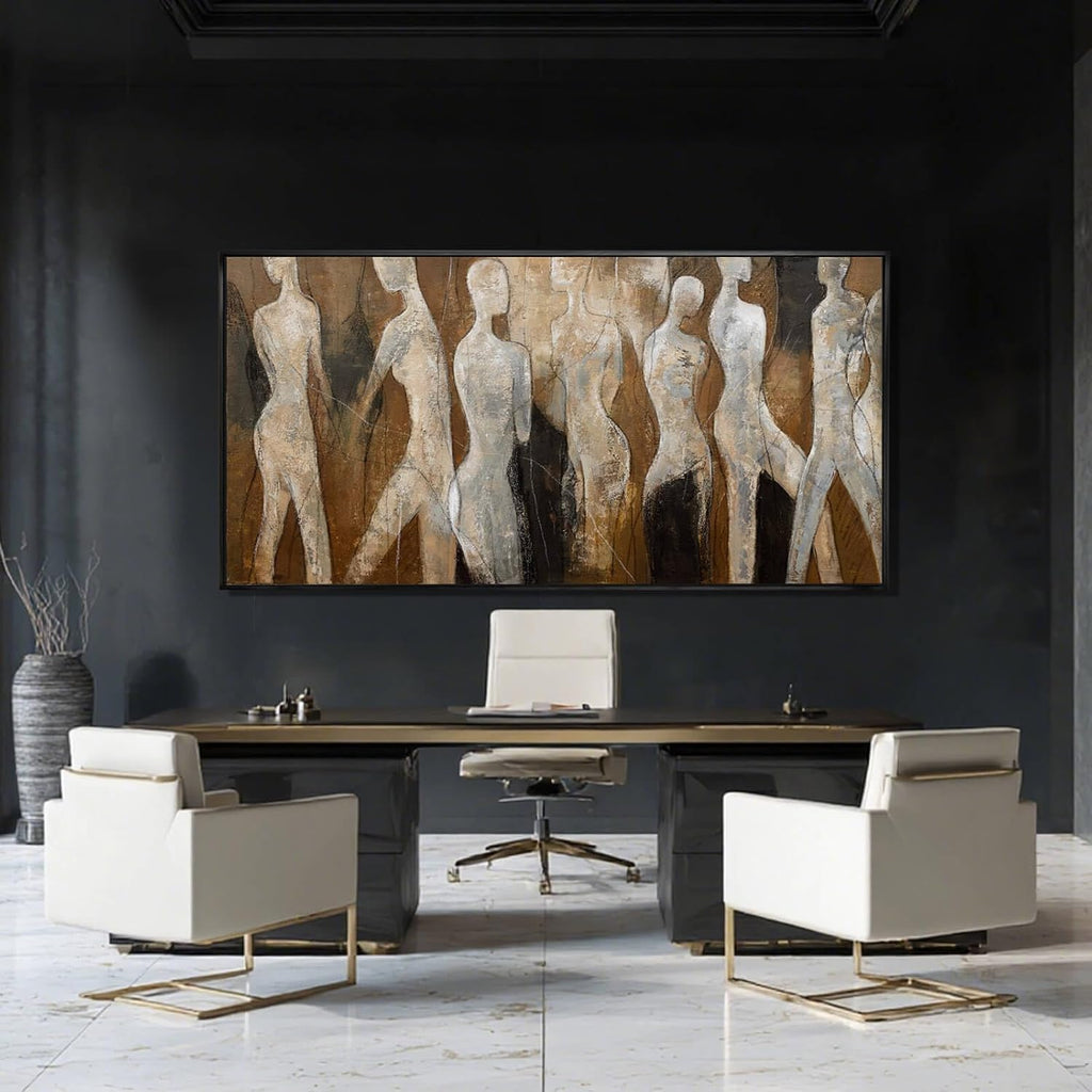CHUDANHAO White and Brown Wall Art Graffiti Home Wall Decor Abstract Wall Pictures 24'x48' Decorations for Bedroom Dining Room Posters