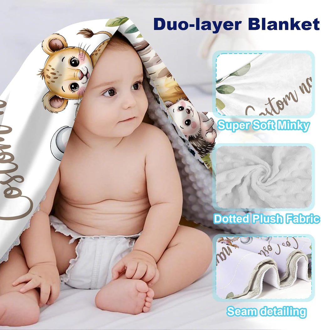 Personalized Baby Crib Bedding Set, Custom Name Nursery Bedding, Safari 5 Pcs Baby Bedding Set for Girl Boy, Fixed Size Double Layer Crib Set, Customized Gifts(Fixed Size)