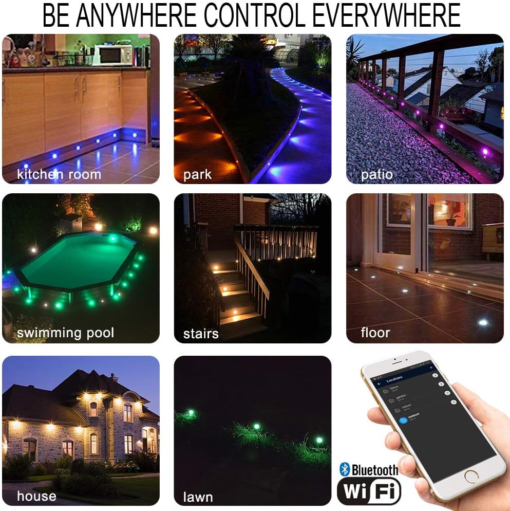 Sumaote Low Voltage LED Deck Lights, 30 Pack φ1.22 Smart WiFi RGBW Recessed Step & Stair Lighting Kit, IP67 Waterproof Outdoor for Under Deck & Walkway, Compatible with Alexa & Google Assistant