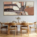ZENPEE Brown & Grey Abstract Canvas Wall Art 32x71, Neutral Off-White Geometric Design with Wooden Frame, Modern Oversized wall art for living room