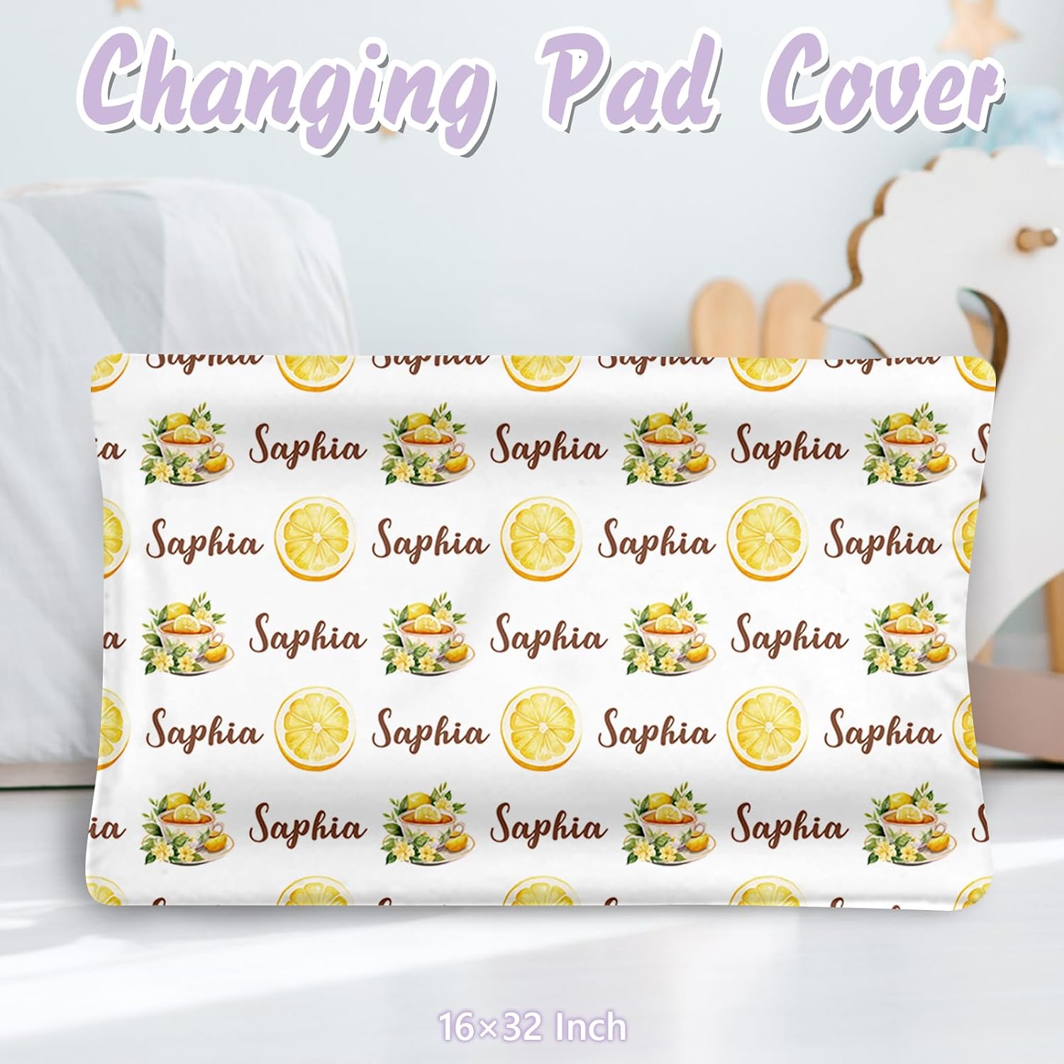Personalized Baby Crib Bedding Set, 5 Pcs Custom Name Nursery Bedding Set for Girls Boys, Lemon Bird Baby Crib Set for Toddlers Infants, Double Layer Bedding Crib Sets Customized Gifts