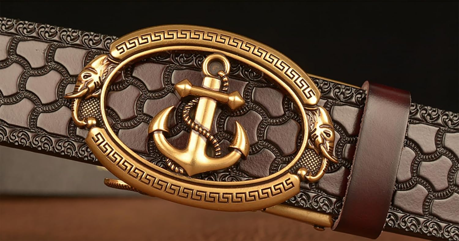 Mens Ratchet Leather Belt, Genuine Leather belts, Engraved Vintage Dragon Eagle Tiger Buckle, Business leisure belt