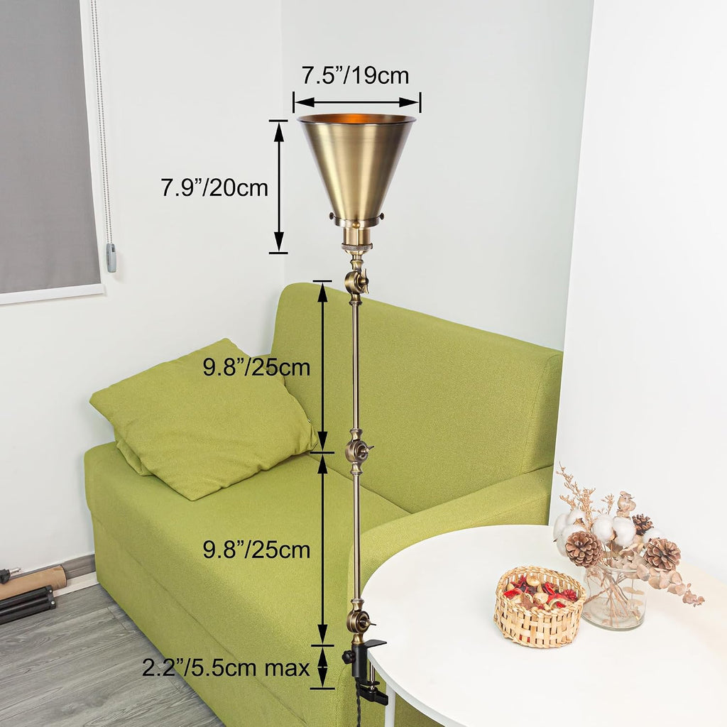 Kiven Dimmable Clamp Lamp, 1-Light Aluminum Nightstand Lamp with Flexible Swing Arm, Remote Control, Industrial Decorative Clip-on Desk Lamp for Bookshelf Office Bedside,Bronze