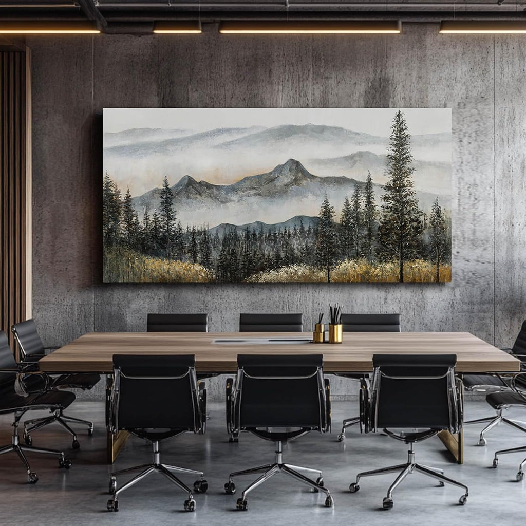 Foggy forest Wall Decor,Framed Canvas Wall Art, Large Artwork Green Mountain Pictures Boho Pine Tree Wall Painting Mountains Landscape Art for Home Living Room Office 29'x58'