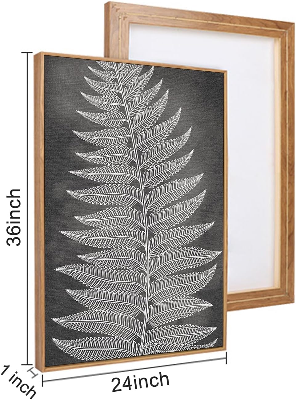 HLNIUC Botanical Neutral Framed Wall Art Set, Abstract Fern Leaf Canvas Wall Decor, Vintage Rustic Plant Wall Painting, Black Beige Nature Art Print for Living Room, Bedroom, Office - 24'x36'x3