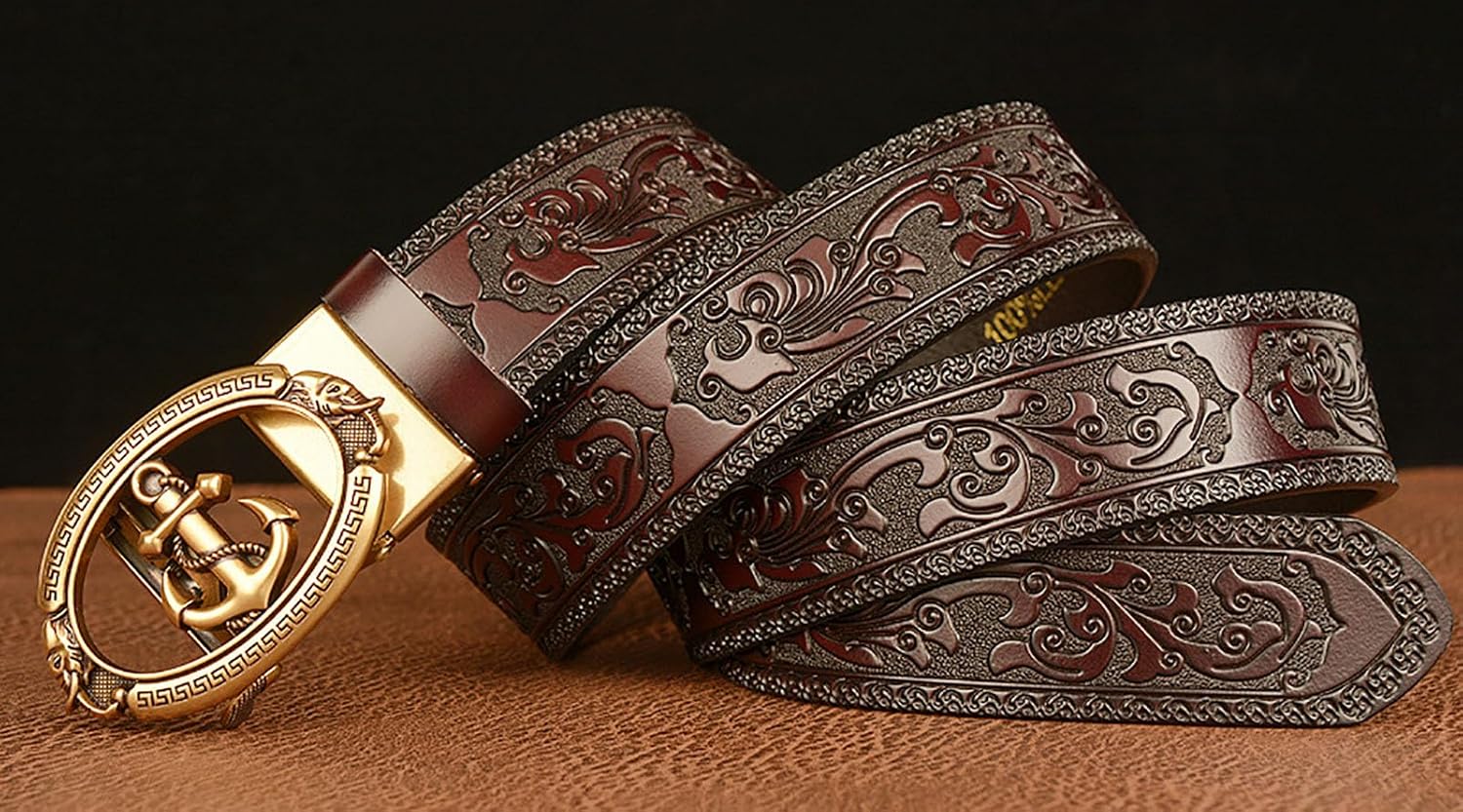 Mens Ratchet Leather Belt, Genuine Leather belts, Engraved Vintage Dragon Eagle Tiger Buckle, Business leisure belt