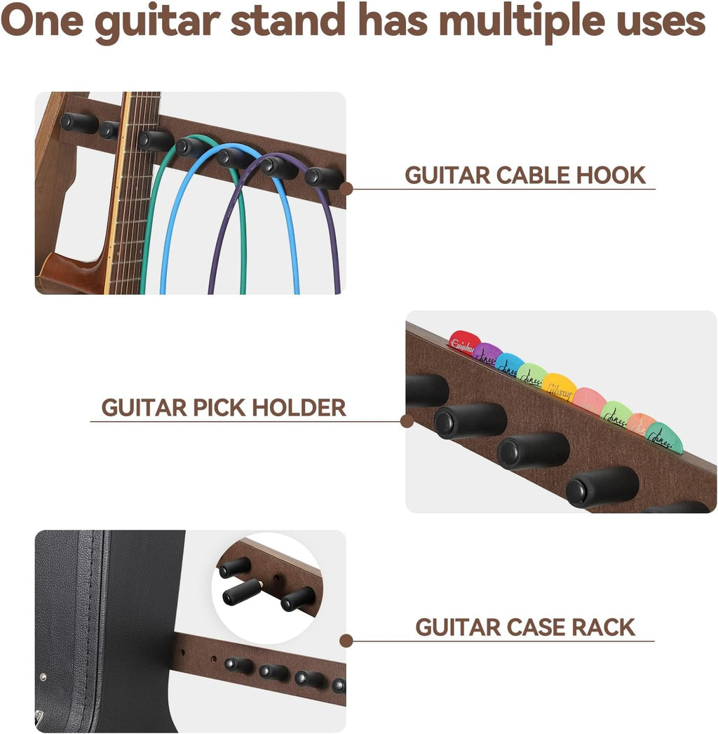 Guitar Stand for Multiple Guitars,Multi Wood Guitar Rack for 5 Acoustic Guitar, 8 Electric or Bass,18mm-thick wooden plank