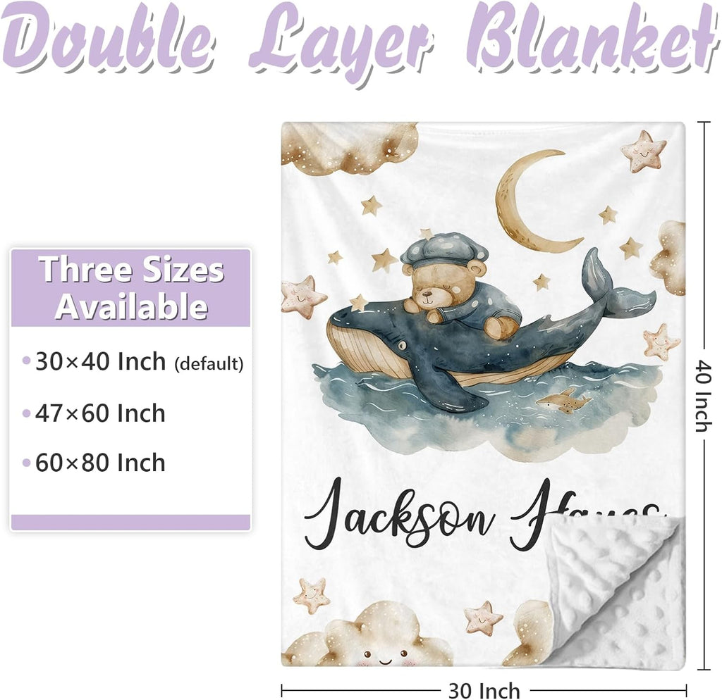 Custom Baby Crib Bedding Set, 5 PCS Personalized Name Baby Crib Sets for Girls Boys, Sleeping Bear Theme Nursery Bedding Sets for Infant Toddler, Double Layer Flannel Bed Set Customized Gifts