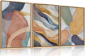 LHIUEM Large Abstract Neutral Framed Canvas Wall Art Set,Colorful Watercolor Block Wall Decor,Boho Geometric Illustrations Artwork for Living Room,Bedroom,Dining Room,Office - 24'x36'x3