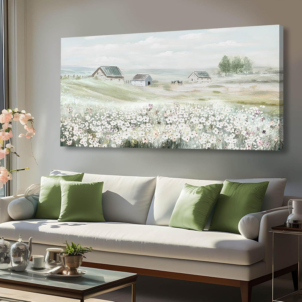Large Framed Wall Art for Living Room - Grassland Landscape Home Wall Decor - Vintage Neutral Canvas Pictures for Bedroom 29'x 58' Office Wall Hanging