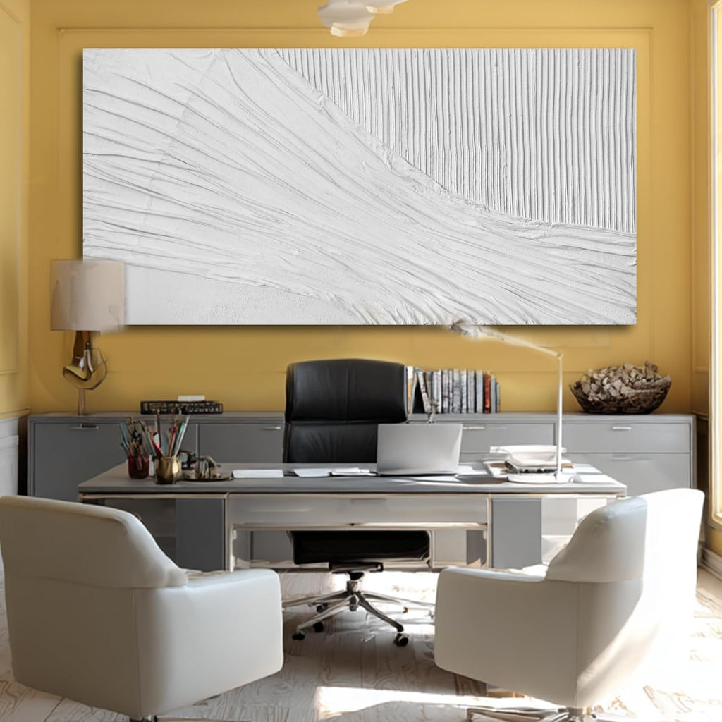 White Textured Abstract Canvas Wall Art, 29x58 Large Minimalist Wall Decor with 3D Pattern, Modern Neutral Framed Wall Art for Living Room Bedroom Entryway