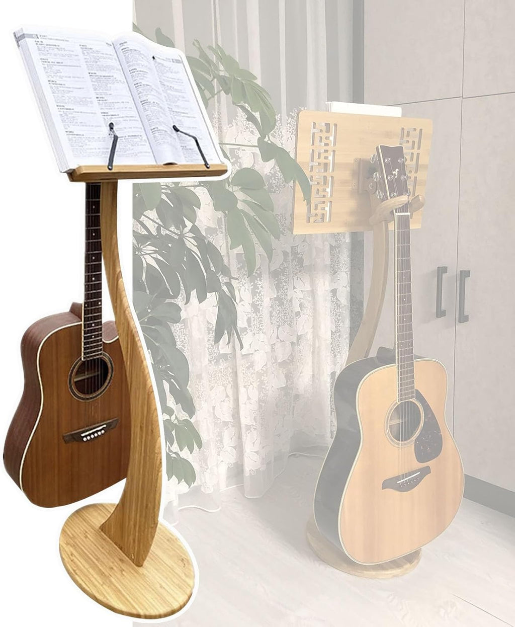 Sheet Music Stand, Orchestral Wooden Music Stand, with Violin Guitar Hanger, Wood Station for Conductors, Professional Music Book Holder, 340° Flip Design, Detachable