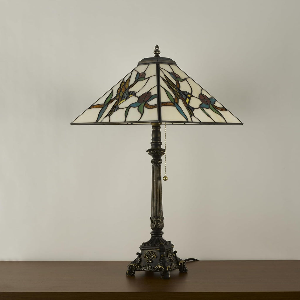 Tiffany Table Lamps White Stained Glass Hummingbird Style Mission Desk Lamp 12X12X24 Inch Bronze Resin Base