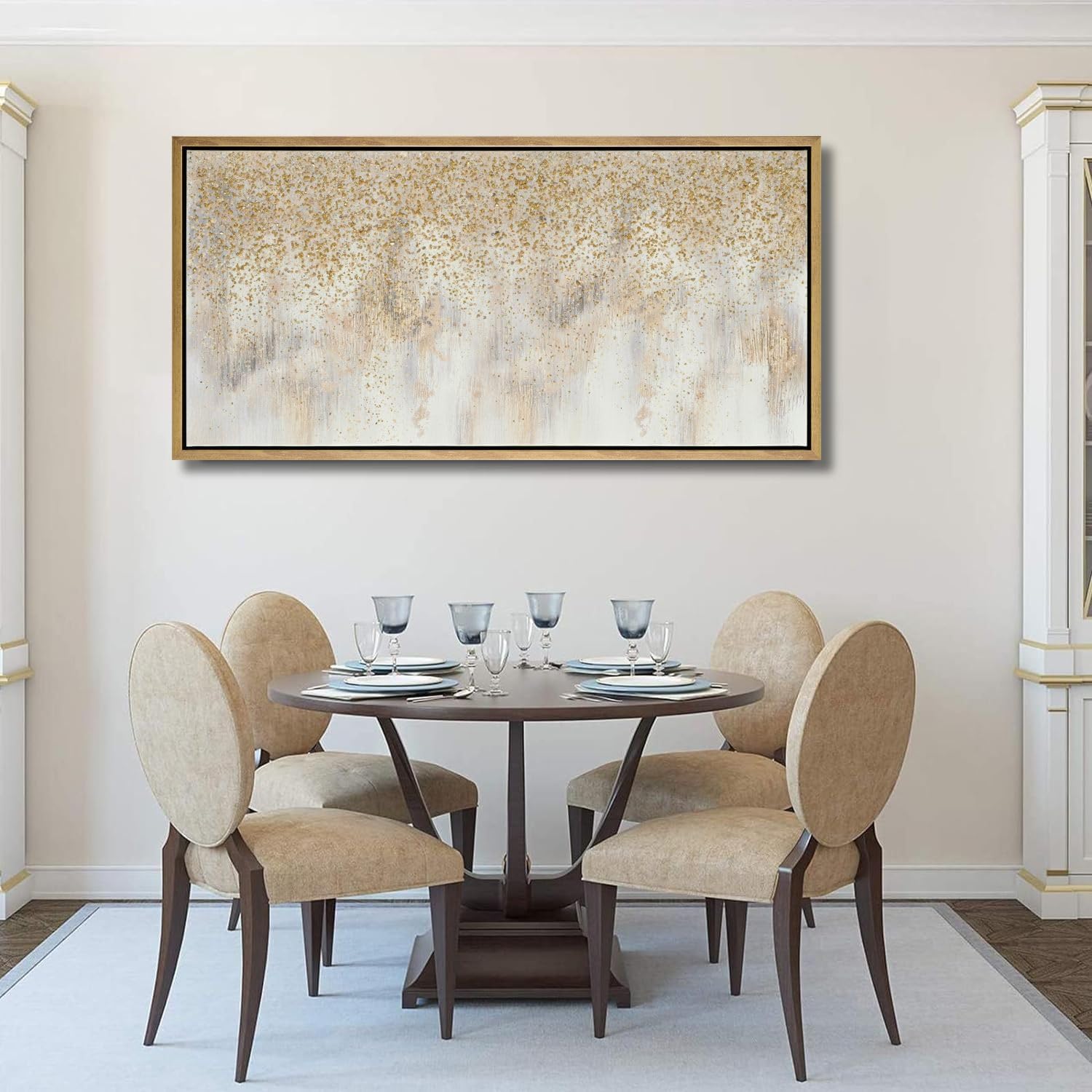 27'x56' Framed Gold Foil Abstract Wall Art,Modern Canvas Wall Paintings Abstract Artwork Large Painting for Bedroom Home Office Wall Decor