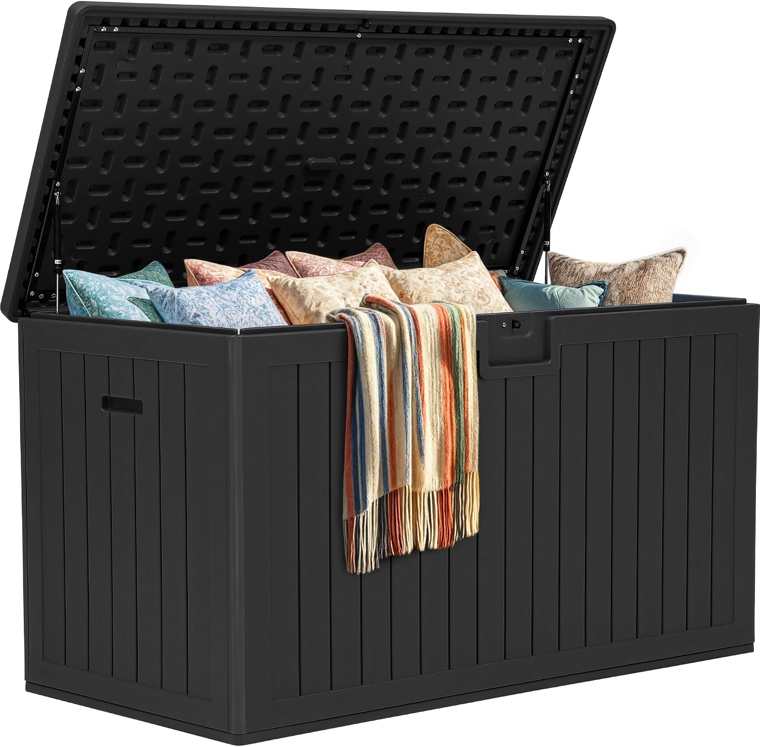 YITAHOME 220 Gallon Double-Wall Deck Box with Divider & Side Handles, Outdoor Large Storage for Patio Furniture Cushions, Garden Pool Accessories, Water Resistant & Lockable(Black)