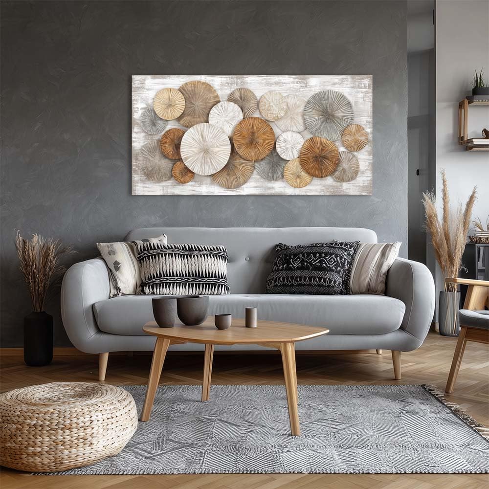 Abstract Vintage Canvas Wall Art 58x28 Inch – Extra Large Circle Textured Painting Horizontal Gallery Wrapped Canvas Print Geometric Decor Artwork for Living Room Bedroom Bathroom