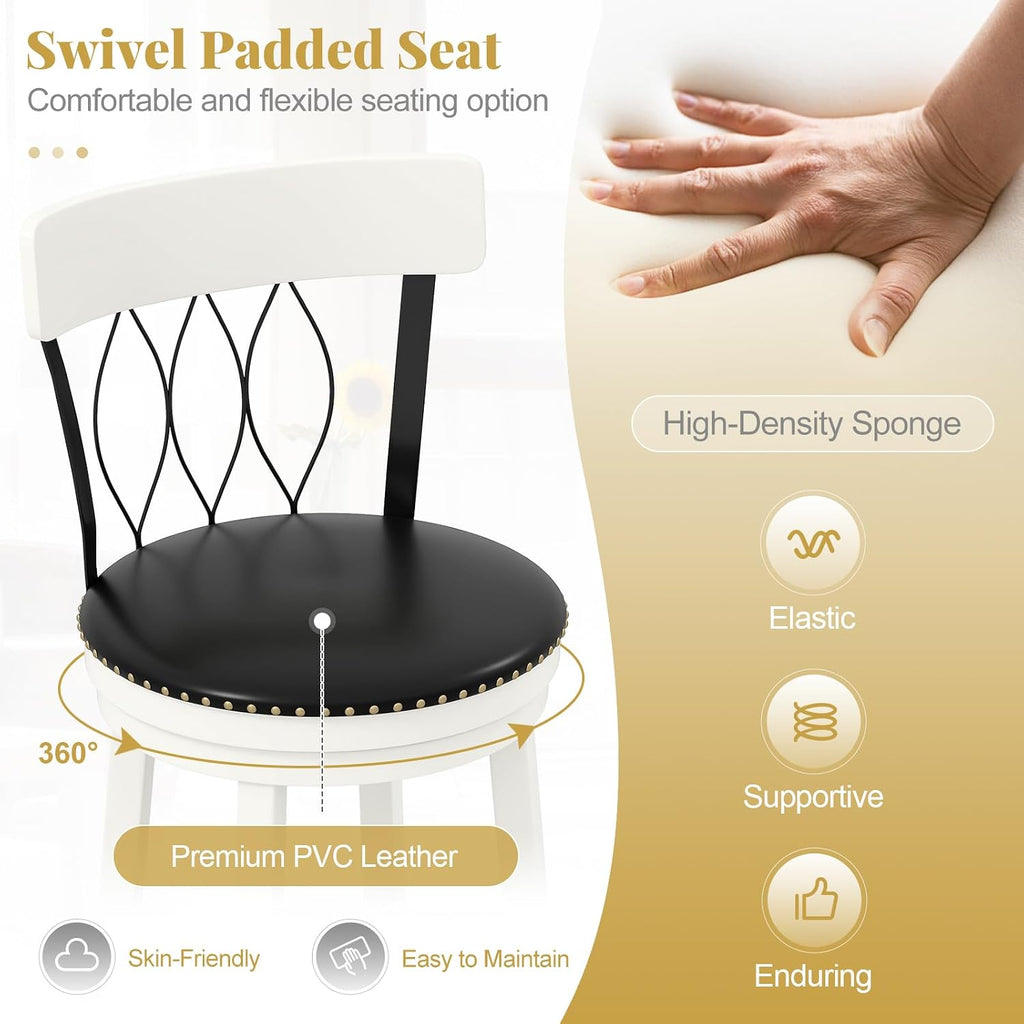 Giantex 26' Bar Stools Set of 4, Swivel Counter Height Bar Chairs with Footrest, Rubber Wood Frame & Tufted Rivets, Upholstered Modern PVC Leather Barstools for Kitchen Island & Pub