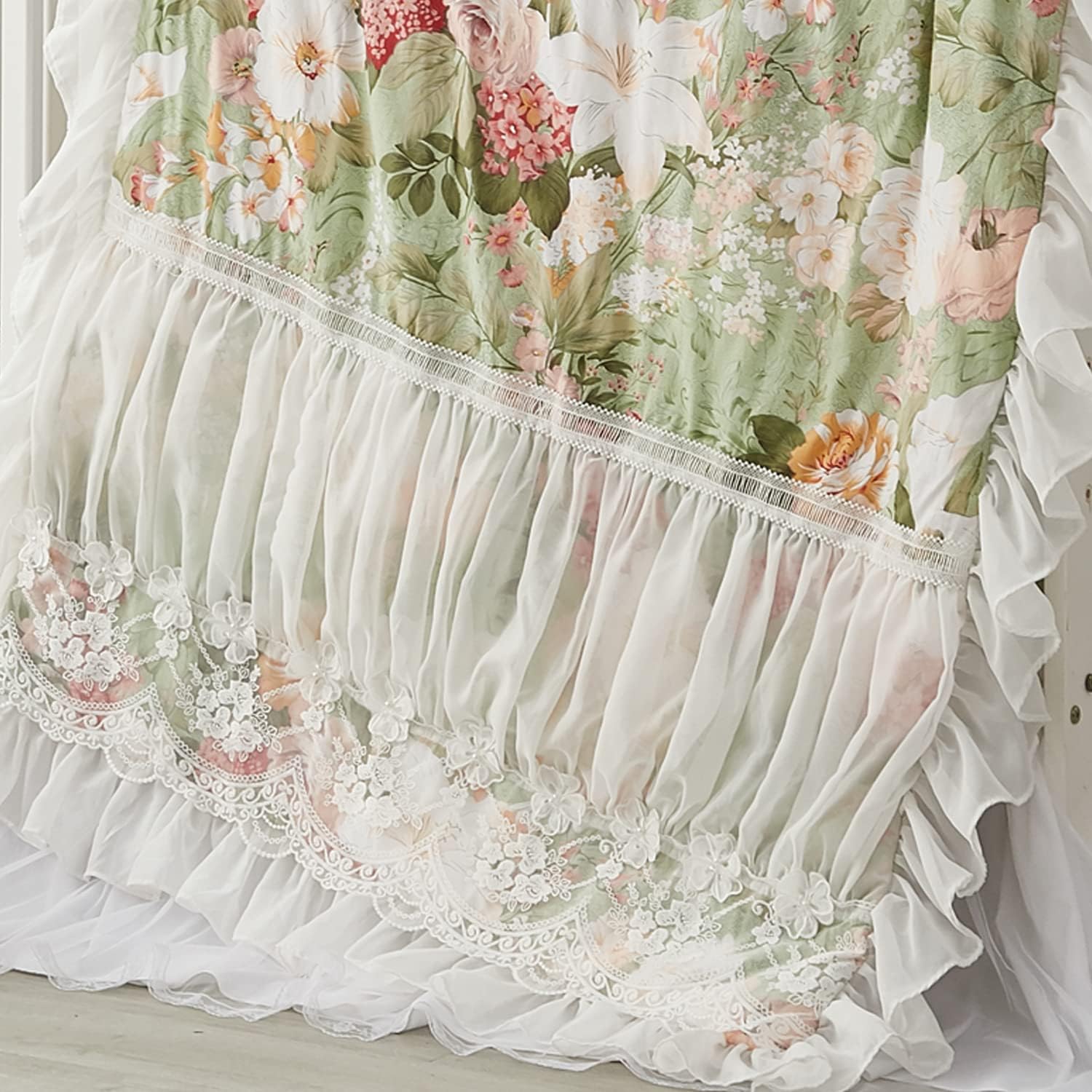 Brandream Crib Bedding Sets for Girls Garden Floral Nursery Set 3-Piece | Ruffled Baby Comforter, Crib Sheet and Tulle Lace Crib Bed Skirt, Green White