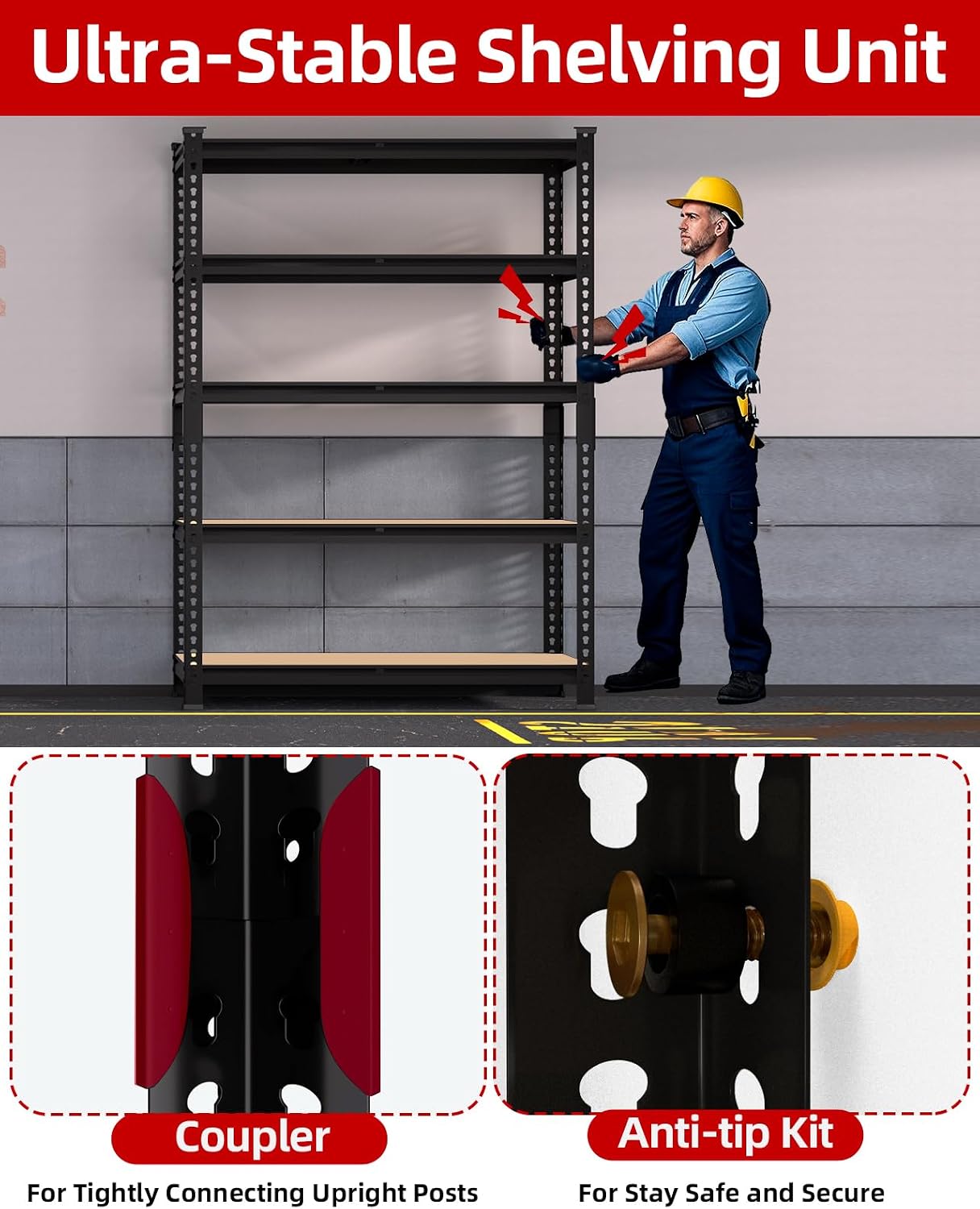 PrimeZone 35.5' x 12' x 72' Heavy Duty Storage Shelves - 5 Tier Adjustable Garage Storage Shelving, Metal Storage Utility Rack Shelf Unit for Warehouse Pantry Closet Kitchen, Black, 2 Pack