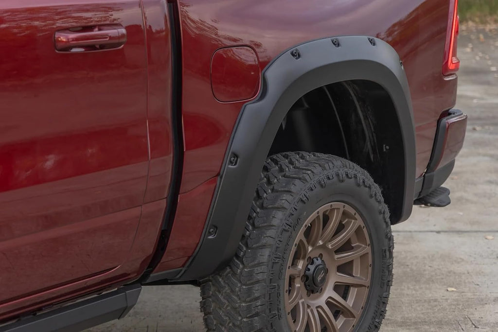 Rough Country Pocket Fender Flares for Ram 1500 (2025-2026) - Bolt-on Rivet Style, UV-Resistant ABS, Paintable Matte Black