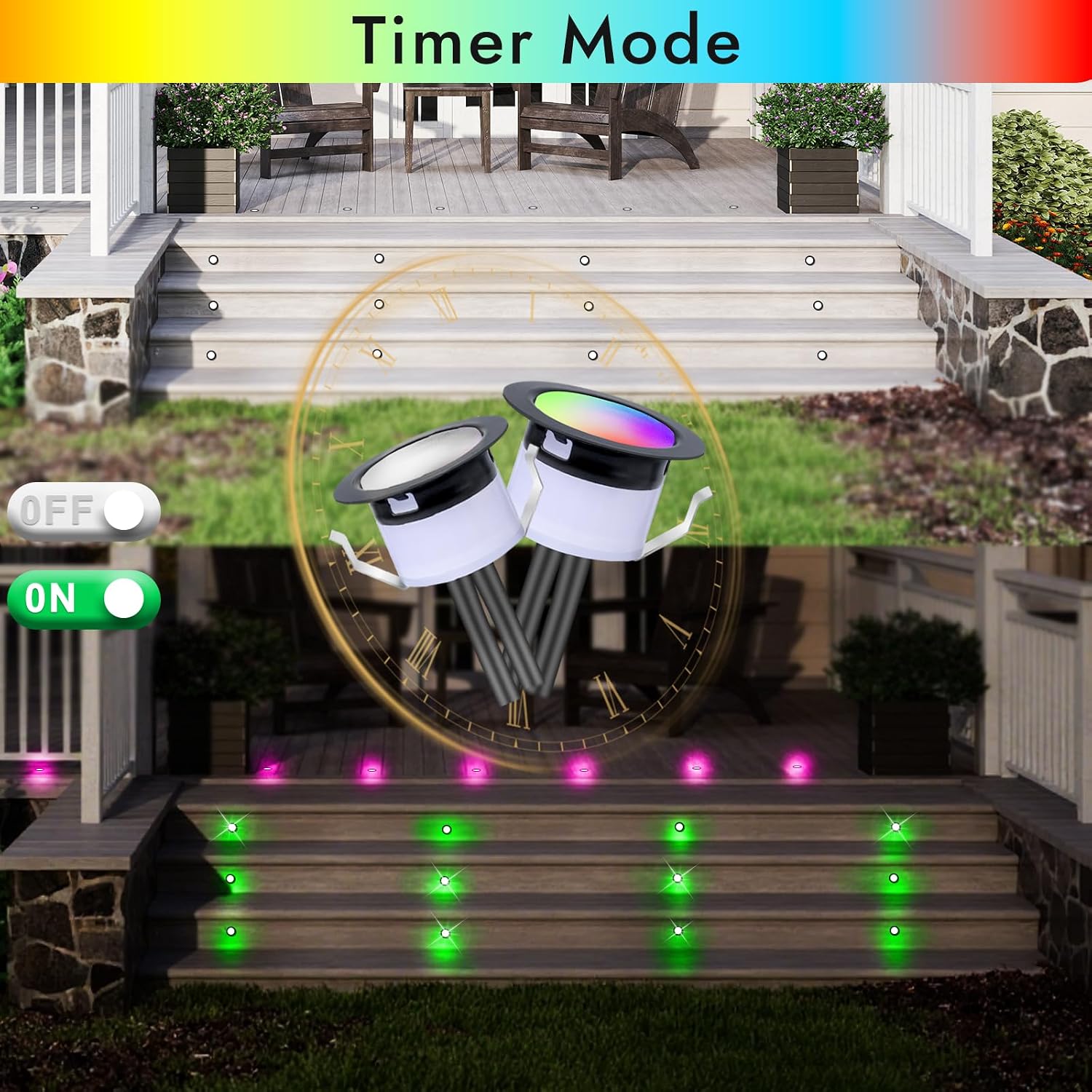 FVTLED WiFi LED Deck Lights Kit RGBW, 20pcs Φ1.77 Smart Phone Control Low Voltage Recessed Muticolor & Warm White Soffit Yard Path Stair Decor Lamp Fit for Alexa Google Home, Black Shell