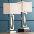 360 Lighting Roxie Modern Table Lamps 31' Tall Set of 2 Brushed Nickel Silver Metal Off White Fabric Rectangular Shade for Bedroom Living Room House Bedside Nightstand Home Office Entryway