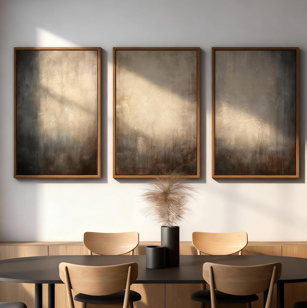 Vaskuro Extra Large Framed Art, Handmade Textured Canvas Paintings, Neutral Abstract Light Brown Wall Decor for Living Room, 3 Pcs,24x36In, Modern Minimalist Cozy Artwork for Bedroom