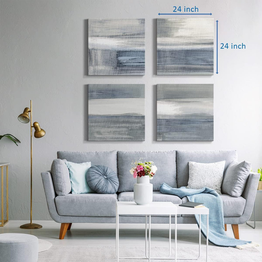 Modern Home Wall Décor Abstract Black and White Grey Canvas Wall Art 24 x 24 inches Set of 4 Framed Artwork for Living Room Bedroom