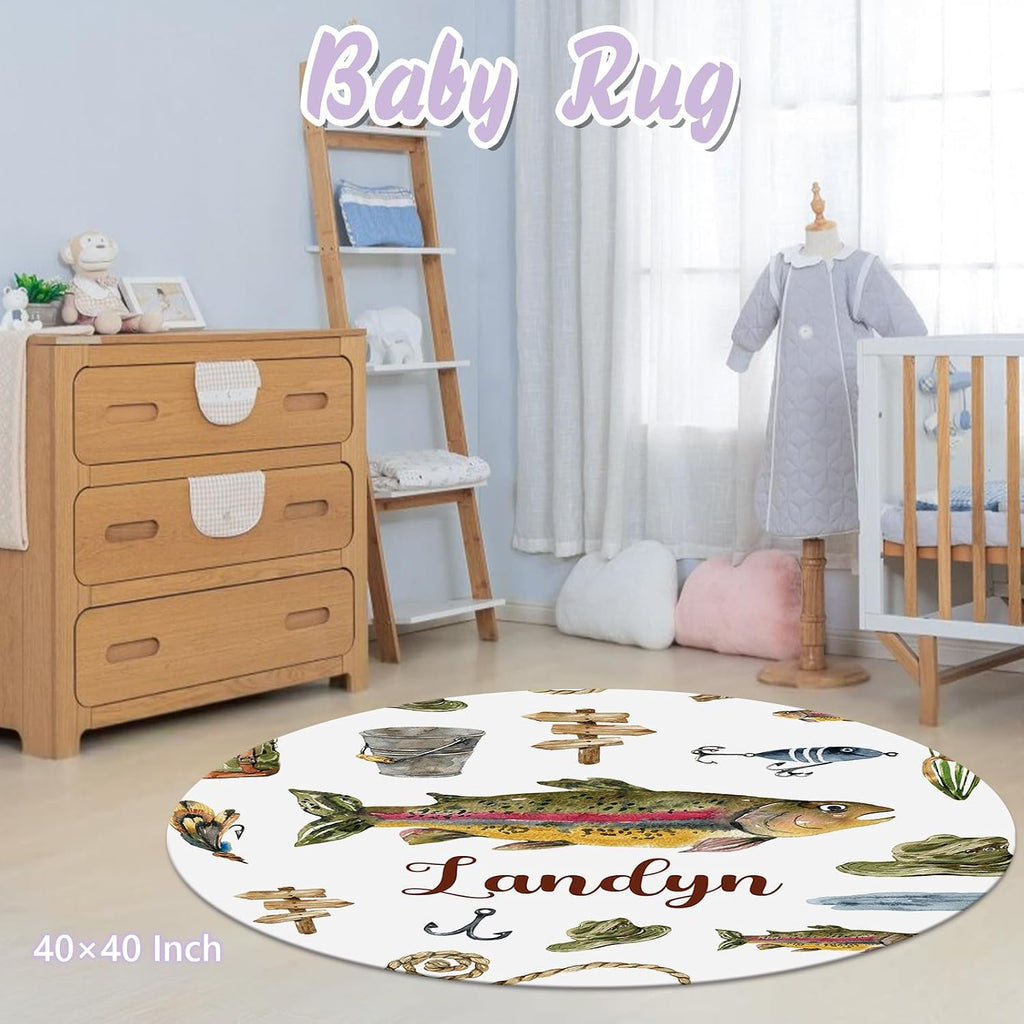 Personalized Baby Crib Bedding Set, 5 Pcs Custom Name Nursery Bedding Set for Girls Boys, Fishing Baby Crib Set for Toddlers Infants, Double Layer Bedding Crib Sets Customized Gifts