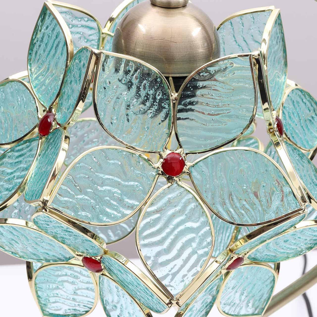 Bieye L10932 Tiffany Style Stained Glass Flower Petal Table Lamp with Brass Base for Home Décor (Light Blue, 8' Apple Blossom)
