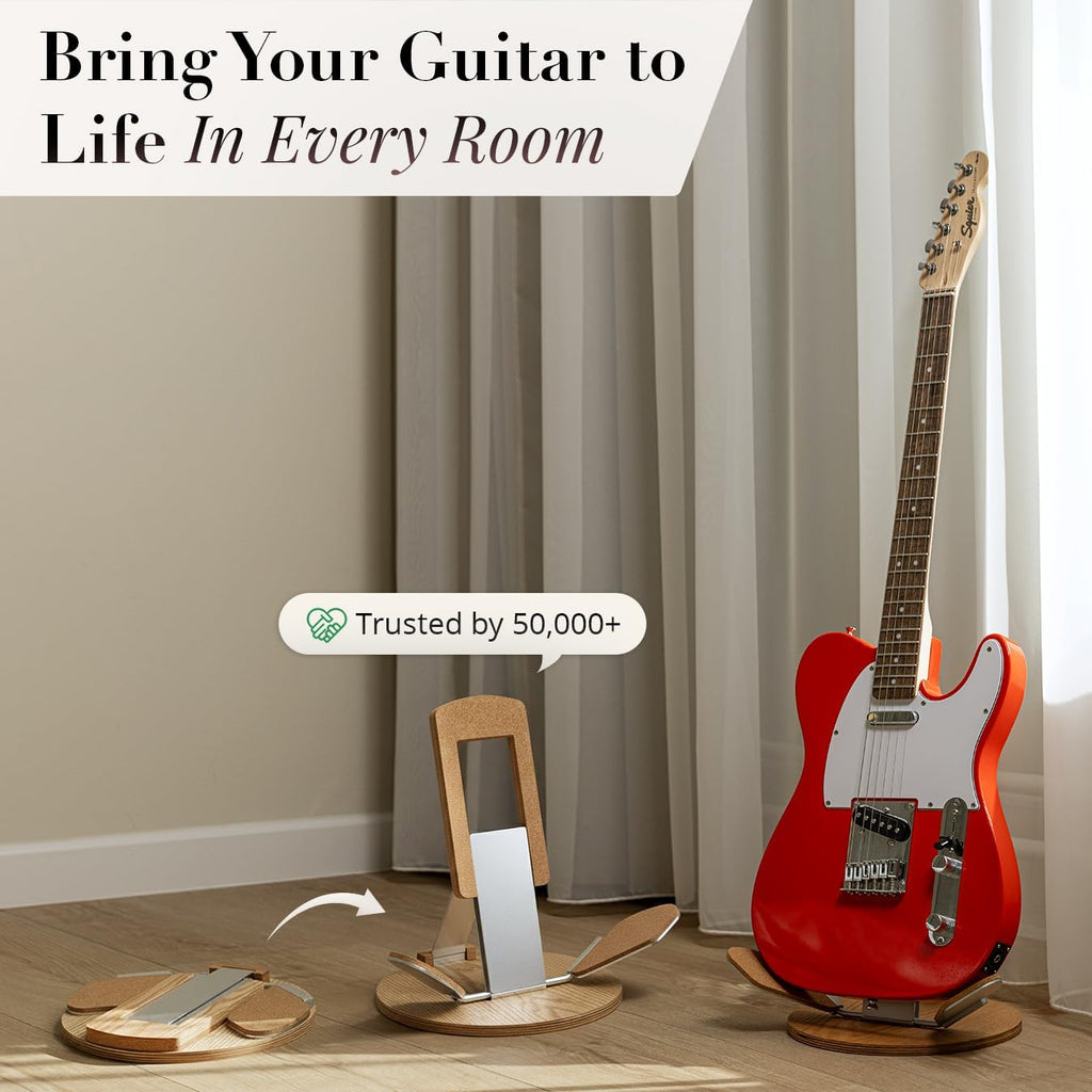 NordicStand Foldable Wooden Guitar Stand – Universal Floor Stand for Acoustic, Electric, Bass & Ukulele | Portable, Foldable & Eco-Friendly (Walnut)