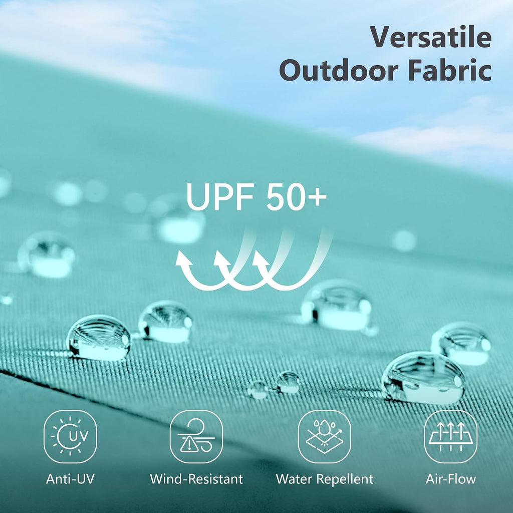MFSTUDIO 15ft Double Sided Patio Umbrella with Solar Lights, Outdoor Large Umbrellas with Crank Handle and 36 LED Lights, Rectangular Market Umbrella with Base Included for Deck Pool Shade, Turquoise