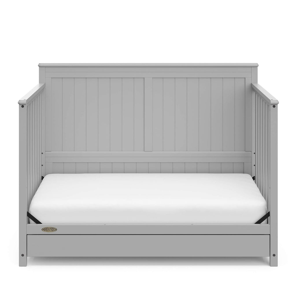 Graco Hadley 5-in-1 Convertible Crib with Drawer – GREENGUARD Gold Certified, Fits Standard Crib Mattress, Converts to Toddler Bed, Daybed and Full Bed, 4 Adjustable Mattress Heights (Pebble Gray)