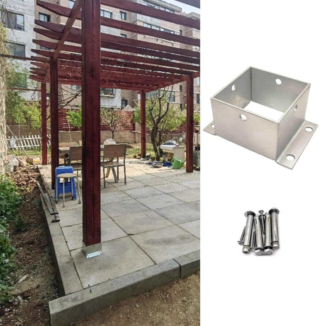 CMYUN Pergola Porch Deck Post Base Guard, Extra Large Wood Railing Support Holder for Concrete Floor, Fence Post Brackets Outdoor, Mailbox Post Support 2-8in(135x135mm(5.31x5.31in))