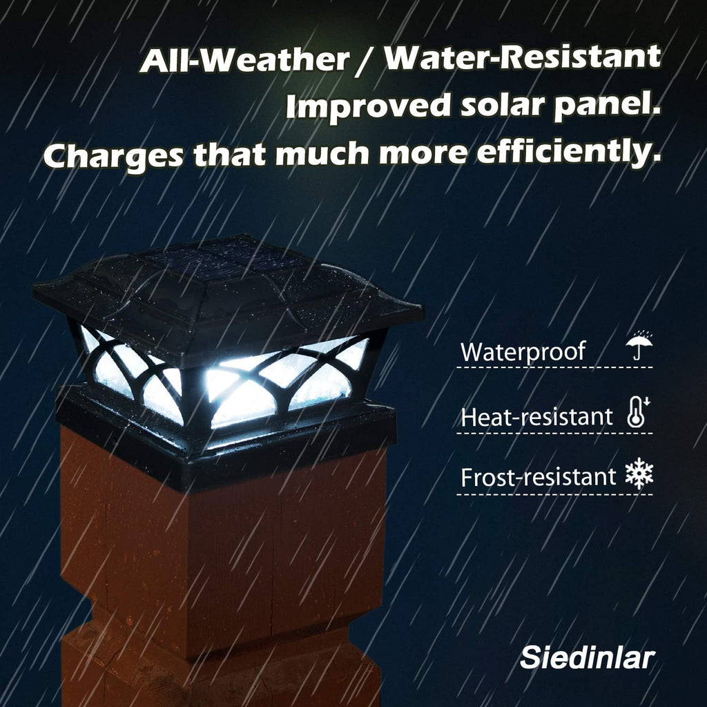 SIEDiNLAR Solar Post Cap Lights Outdoor Glass 2 Color Modes 8 LEDs for 4x4 5x5 6x6 Wooden Vinyl Posts Deck Fence Patio Decoration Warm White & Cool White Lighting Black (10 Pack)